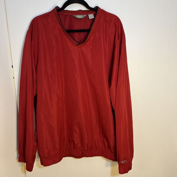 Izod Xtreme Function Mens L Red Golfwear Pullover V Neck Windbreaker Jacket - Picture 1 of 8
